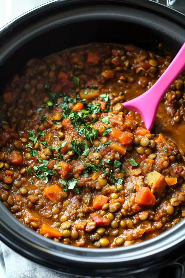 Cheesy Tomato Lentil Stew (Slow Cooker)