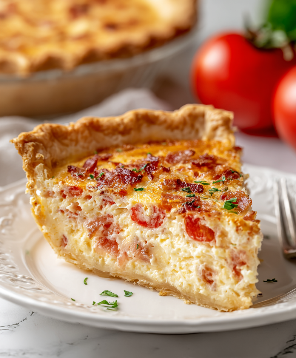Cheesy Bacon Tomato Onion Pie