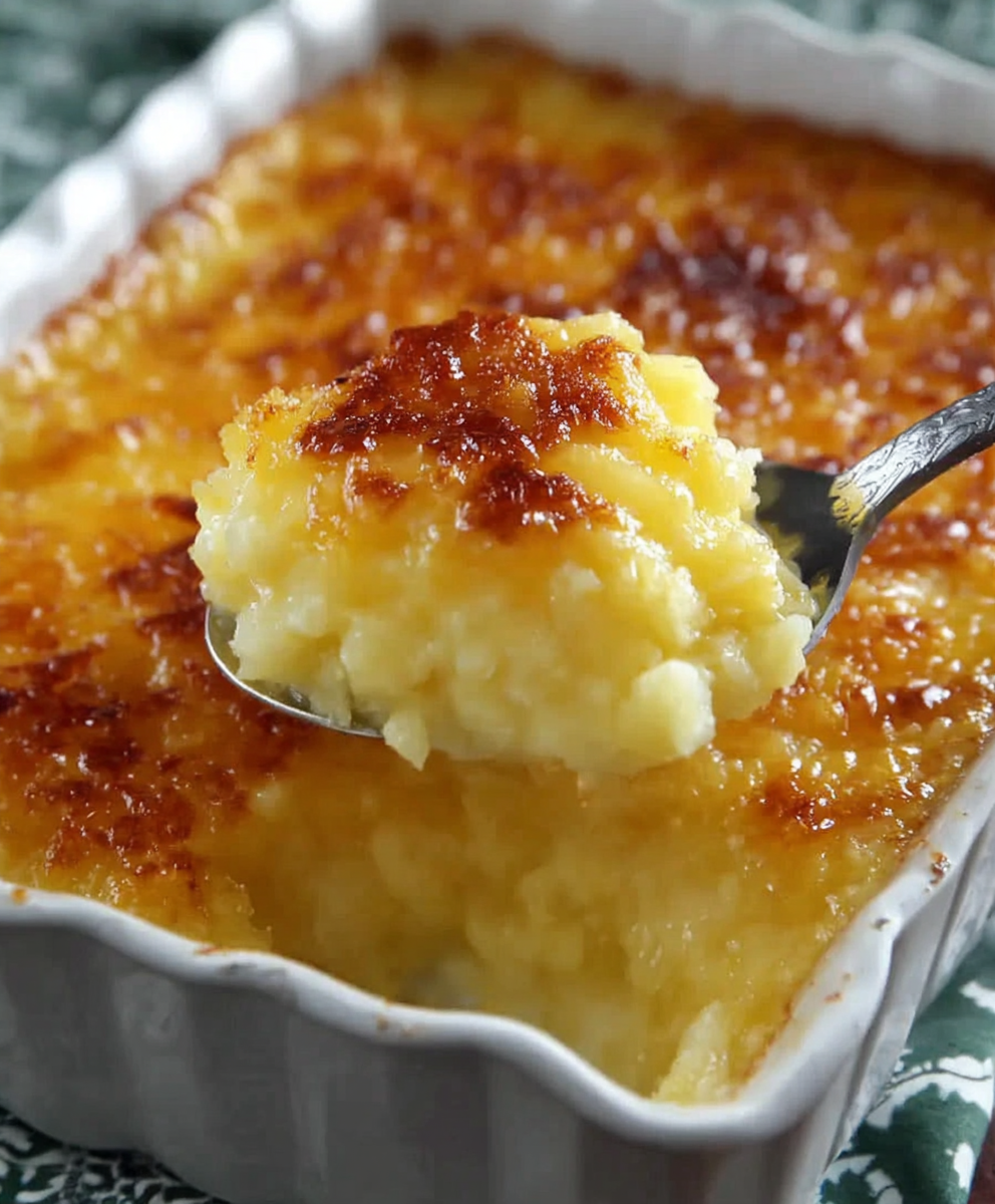 Golden Pineapple Bread Casserole