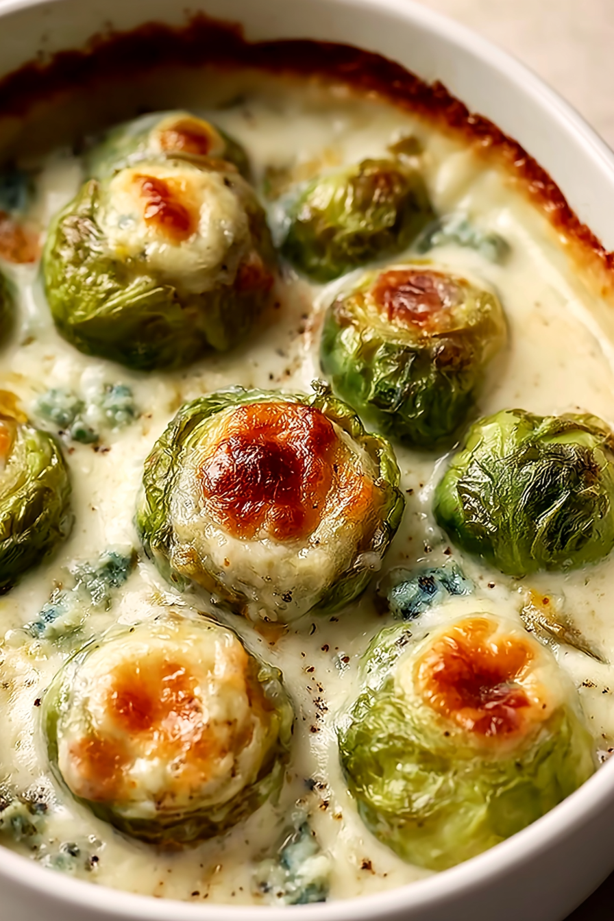 Brussels Sprouts Blue Cheese Gratin