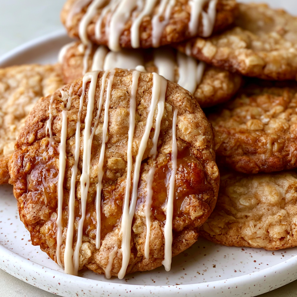Iced Apple Cider Caramel Oatmeal Cookies