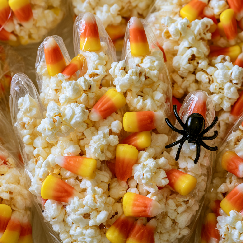 Spooky Candy Corn Popcorn Hands